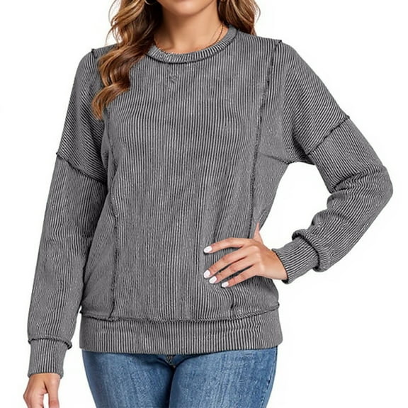 Kixjoy Long Sleeve Tops for Women Plus Size Casual Crewneck Sweatshirts Basic Lightweight Loose Fit T Shirts Fashion Fall Blouses for Women, Black, L