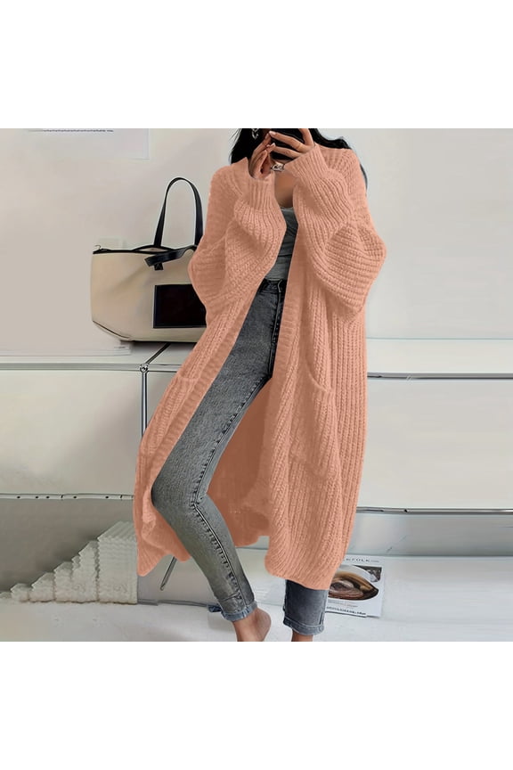 Long Sweaters for Women Oversized Long Sleeve Knit Sweaters Casual Plain Fall Cardigans Trendy Open Front Loose Fit Clothes for Women, Pink 4XL