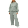 thumbnail image 1 of Kixjoy Matching Sets Women Clothing Oversized Casual Long Sleeve Sweatsuit Athletic Warm Wide Leg Pant Sets Basic Fall Outfits for Women, Army Green 5XL, 1 of 4