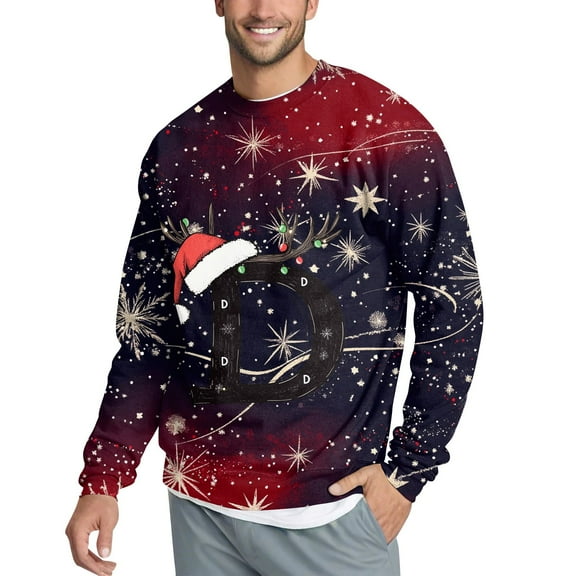 Kixjoy Men's Christmas Clothing Christmas Printed Winter Crewneck Sweaters Loose Fit Long Sleeve Mens Sweatshirt Lightweight Thermal Casual Top, Royal BlueL