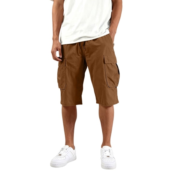 Kixjoy Men's Classic Cargo Stretch Short Lounge Big and Tall Work Short Drawstring Tactical Summer Mens Joggers with Pockets, Brown 3XL