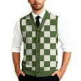 thumbnail image 1 of Kixjoy Men's Sweater Vest Warm Knit Sleeveless Pullovers Sweater Formal Plaid Ribbed V Neck Sweaters Loose Fit Going Out Stretch Vest Top, Army Green 4XL, 1 of 7