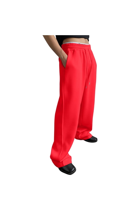 Mens Baggy Sweatpants Wide Leg Drawstring Open Bottom Pants Big and Tall Elastic Waist Lounge Sweatpant Plain Lightweight Fall Joggers for Men with Pockets, Hot Pink S