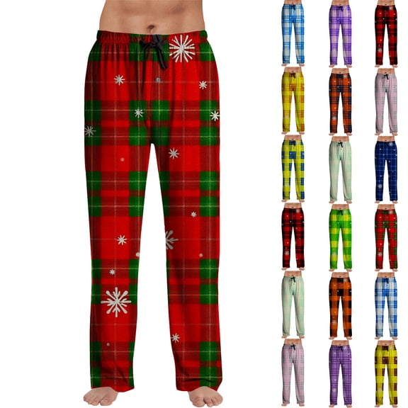 Kixjoy Mens Christmas Pajamas Lounge Fleece Plaid Pant Cozy Drawstring Straight Leg Pajama Fall Warm Baggy Men's Pajama Bottoms with Pockets, Wine XXL