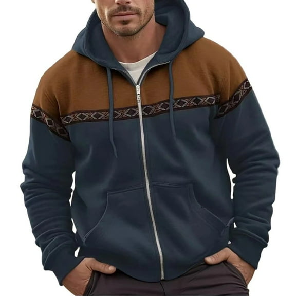 Kixjoy Mens Hoodies Zip Up Long Sleeve Vintage Sweater Big and Tall Fall Fleece Hoodie Fashion Thermal Outwear Mens Hoodies Pullover with Pockets, Dark Blue 3XL