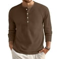 thumbnail image 1 of Kixjoy Mens Long Sleeve Tee Shirts Big and Tall Waffle Knit Henley Shirts Button Down Baggy Warm Tee Basic Casual Lightweight Mens Pullover, Coffee L, 1 of 7