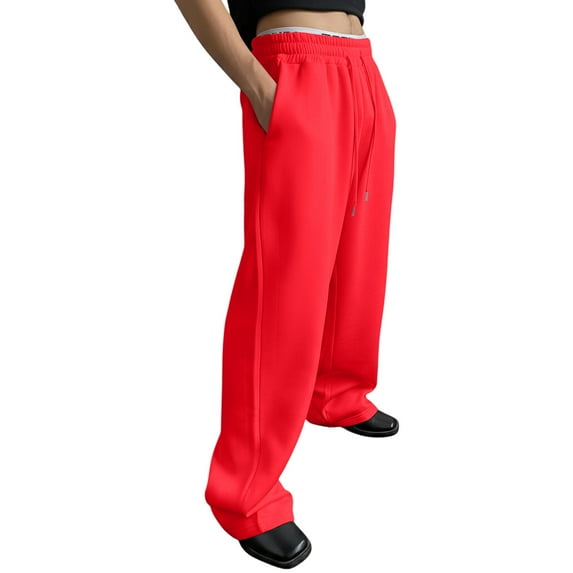 Kixjoy Mens Pink Baggy Sweatpants Wide Leg Big and Tall Elastic Waist Pants Open Bottom Drawstring Lounge Sweatpant Winter Plain Lightweight Joggers for Men with Pockets, Hot Pink S