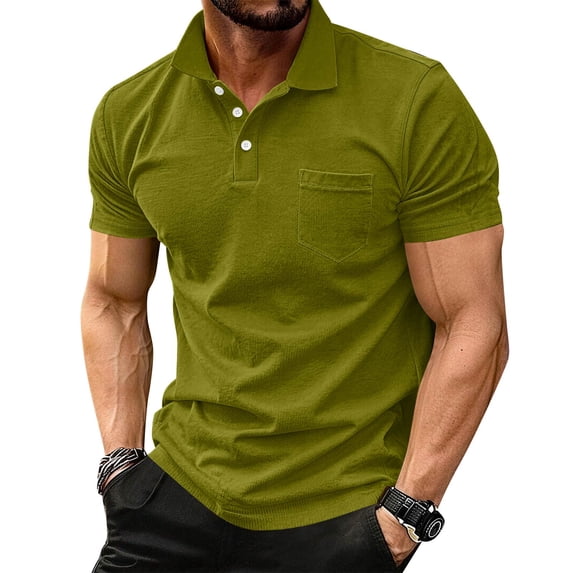 Kixjoy Mens Polo Shirts Short Sleeve Big and Tall Polo Shirts Collared Lounge Golf Shirt Basic Trendy Cozy T Shirts, Army Green S