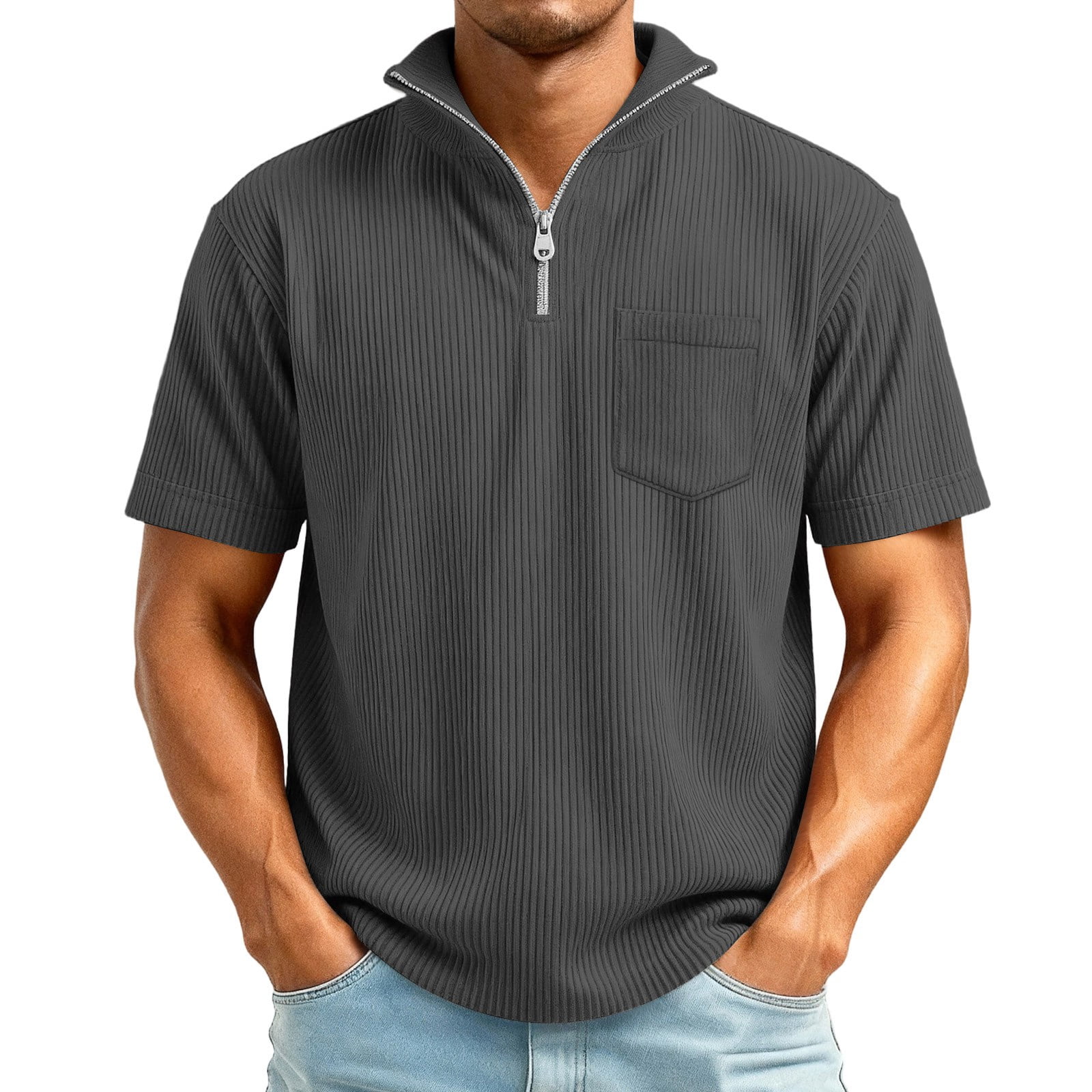 Kixjoy Mens Polo Shirts Short Sleeve Quarter Zip Corduroy Big and Tall ...
