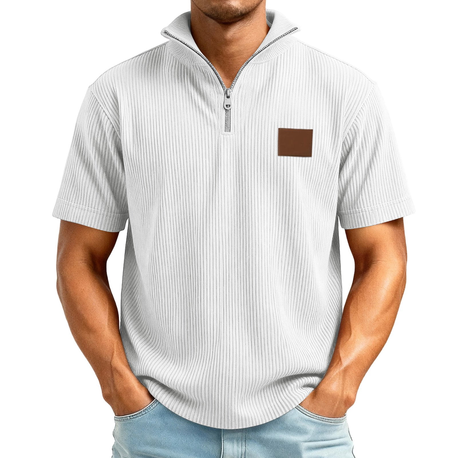Kixjoy Mens Polo Shirts Short Sleeve Quarter Zip Corduroy Big and Tall ...