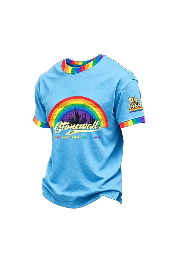 Mens Pride Shirts, Gay Pride Flag Rainbow Graphic Short Sleeve Casual Tee Tops, Light Blue S
