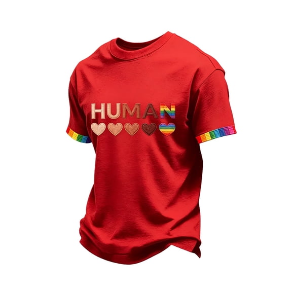 Kixjoy Mens Pride Shirts, Gay Pride Flag Rainbow Graphic Short Sleeve Casual Tee Tops, Red 2XL