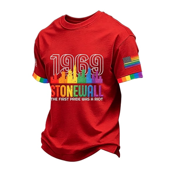 Kixjoy Mens Pride Shirts, Gay Pride Flag Rainbow Graphic Short Sleeve Casual Tee Tops, Red S