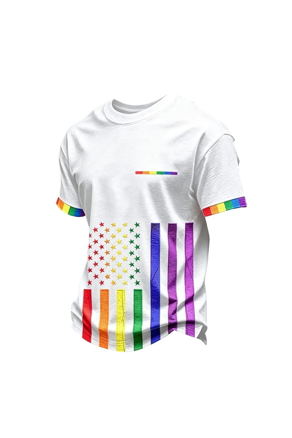 Mens Pride Shirts, Gay Pride Flag Rainbow Graphic Short Sleeve Casual Tee Tops, White 3XL