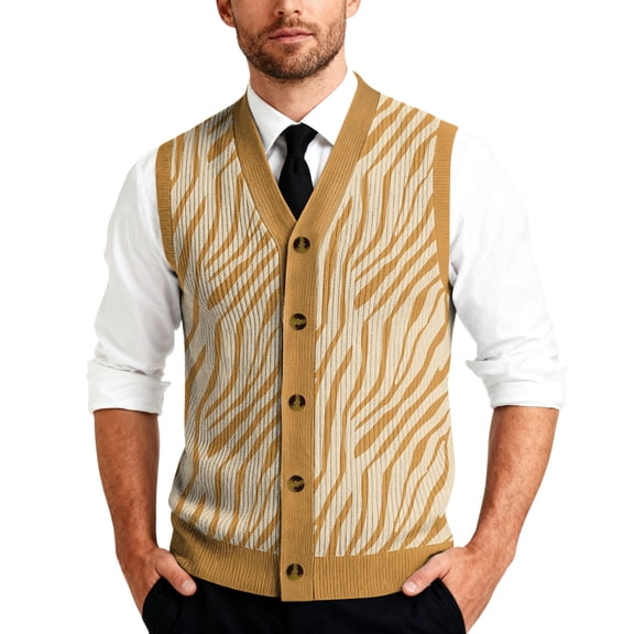 Kixjoy Mens Sweater Vest Casual Plaid Ribbed V Neck Sweaters Formal Sleeveless Knit Vest Top Big and Tall Golf Fall Winter Pullover Tops, Earthy Yellow M