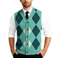 thumbnail image 1 of Kixjoy Mens Sweater Vest Formal Knit Sleeveless Pullover Tops Casual V Neck Plaid Ribbed Sweaters Loose Fit Golf Fall Winter Vest, Turquoise S, 1 of 7