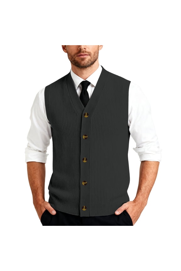 Mens Sweater Vest Warm V Neck Sleeveless Sweater Business Ribbed Knit Vest Top Big and Tall Golf Stretch Pullovers Sweater, Black 3XL