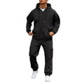 thumbnail image 1 of Kixjoy Mens Sweatsuits 2 Piece Set Oversized Zip up Sweatshirt and Sweatpants Set Warm Winter Sweatsuits Long Sleeve Casual Soild Tracksuits for Men with Pockets, Black L, 1 of 8