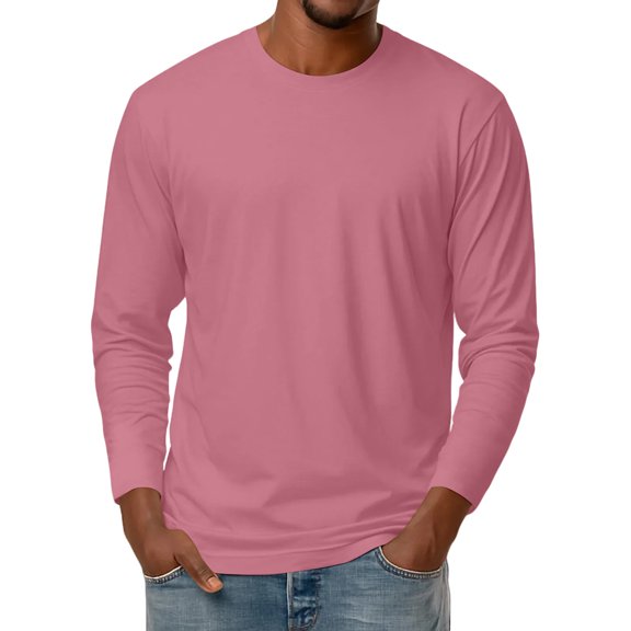 Kixjoy Mens Undershirts Big and Tall Crewneck Long Sleeve Shirts Slim Fit Thermal Basic Undershirt Soft Winter Lightweight Mens Pullover, Pink XL