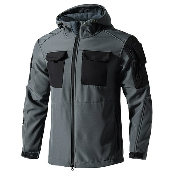 Kixjoy Mens Winter Jacket Big and Tall Waterproof Hooded Jackets Long Sleeve Zip Up Winter Coats Warm Outdoor Camo Windbreaker Jackets for Men with Pockets, Dark Gray M