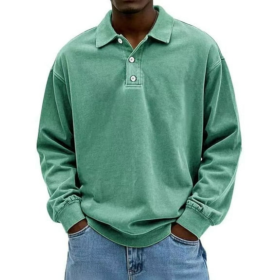 Kixjoy Mint Green Long Sleeve Shirts for Men Oversized Button Down Polo Shirt Collared Basic Winter Pullovers Casual Warm Lightweight Collared Shirt Men, Mint Green 3XL