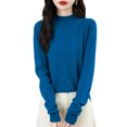 thumbnail image 1 of Kixjoy Mock Turtleneck Sweaters for Women Long Sleeve Fleece Knit Sweaters Soild Lightweight Thermal Fall Top Fashion Soft Loose Fit Tops for Women Trendy, Blue M, 1 of 4