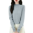 thumbnail image 1 of Kixjoy Mock Turtleneck Sweaters for Women Long Sleeve Lightweight Cotton Knit Sweater Warm Casual Winter Top Basic Soft Loose Fit Tops for Women Trendy, Gray L, 1 of 4