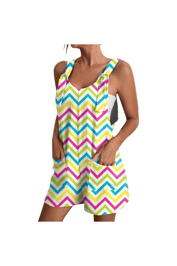 One Piece Jumpsuits for Women Casual Easter Print Wide Leg Short Pant Sleeveless Cozy Pleated Jumpsuits Baggy Trendy Vacation Jumpsuits with Pockets, Hot Pink XXL