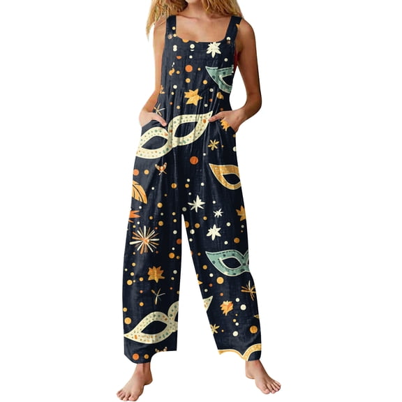 Kixjoy One Piece Jumpsuits for Women Fashion Oversized Wide Leg Jumpsuits Adjustable Carnival Loose Fit Pant Basic Casual Womens Overalls with Pockets, Navy 5XL