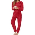 thumbnail image 1 of Kixjoy One Piece Pajamas for Women Zip Up Long Sleeve Hooded Pajama Fuzzy Fall Fleece Loungewear Basic Thermal Casual Loungewear Sets Woman, Red M, 1 of 3