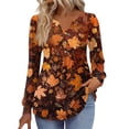 thumbnail image 1 of Kixjoy Orange Womens V Neck Shirt Long Sleeve Plus Size Button Down Shirt Winter Casual Lightweight Tunic Top Trendy Travel Floral Print Outfits for Women, Orange M, 1 of 4