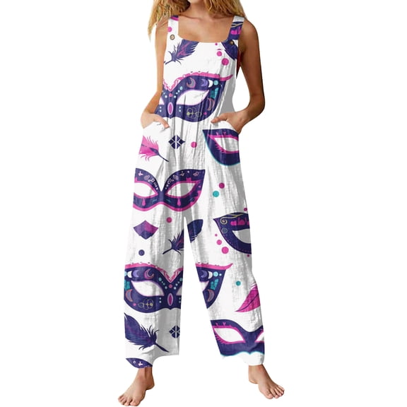 Kixjoy Overalls for Women Casual Plus Size Wide Leg Jumpsuit Adjustable Carnival Baggy Pants Basic Fashion Womens Overalls with Pockets, Light Purple M