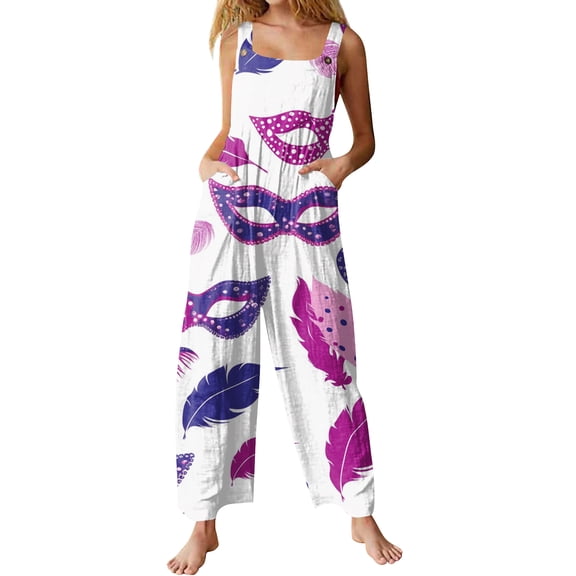 Kixjoy Overalls for Women Plus Size Casual Wide Leg Jumpsuits Bright Color Adjustable Baggy Pants Fashion Carnival Womens Overalls with Pockets, Purple Pink S