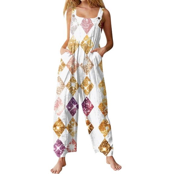 Kixjoy Overalls for Women Fashion Plus Size Wide Leg Jumpsuits Adjustable Carnival Baggy Pants Basic Casual Womens Overalls with Pockets, White 4XL