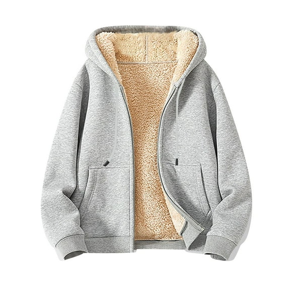 Kixjoy Oversized Hoodies for Women Fleece Fashion Zipper Hoodie Basic Thick Winter Sweatshirt Jacket Women Thermal Long Sleeve Hooded Coat with Pockets, Light Gray L