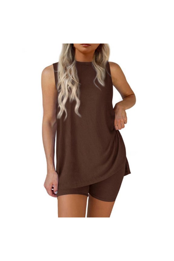 Pajamas Sets for Women Button Down Short Sleeve Tops and Ruffle Shorts 2 Piece Lounge Set, Coffee XXL