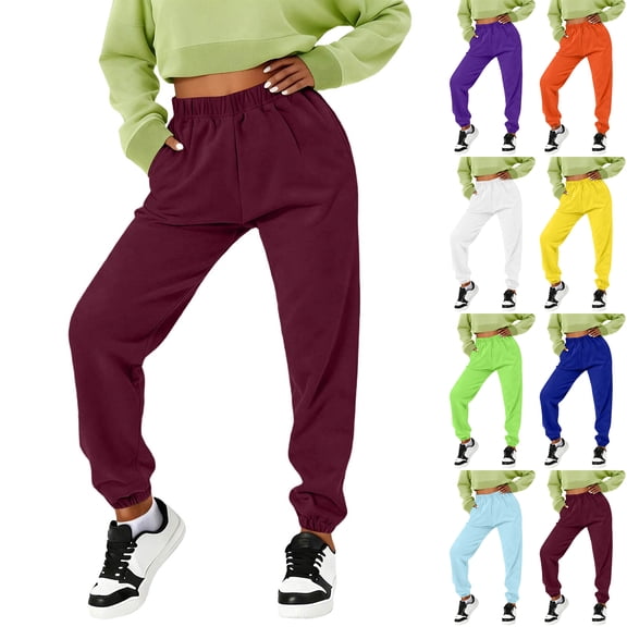 Kixjoy Petite Sweatpants for Women Lounge Drawstring Elastic Waist Sweatpant Trendy Lightweight Loose Fit Pants Basic Workout Pants for Women with Pockets, Wine M