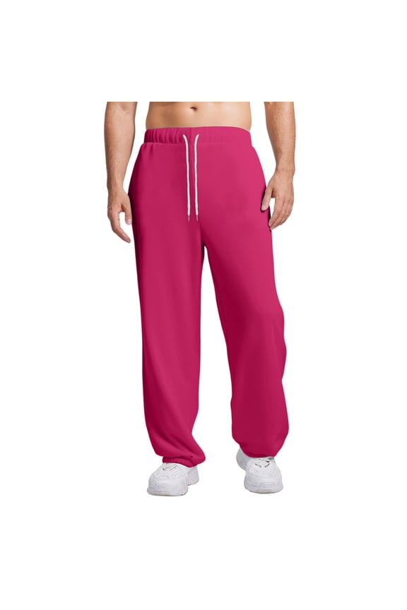 Pink Baggy Sweatpants Men Casual Drawstring Elastic Waisted Pant Winter Thermal Baggy Sweatpant Lightweight Oversized Cuffed Mens Sweat Pants with Pockets, Hot Pink L