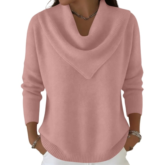 Kixjoy Pink Fall Sweaters for Women 2025 Long Sleeve Cowl Neck Winter Clothes Casual Knit Sweaters for Women Basic Fashion Loose Fit Shirts, Pink S