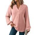 thumbnail image 1 of Kixjoy Pink Tops for Women Trendy Casual Long Sleeve V-Neck Shirts Plus Size Fall Lightweight Pullover Fashion Loose Fit Sweatshirt for Women, PinkL, 1 of 4