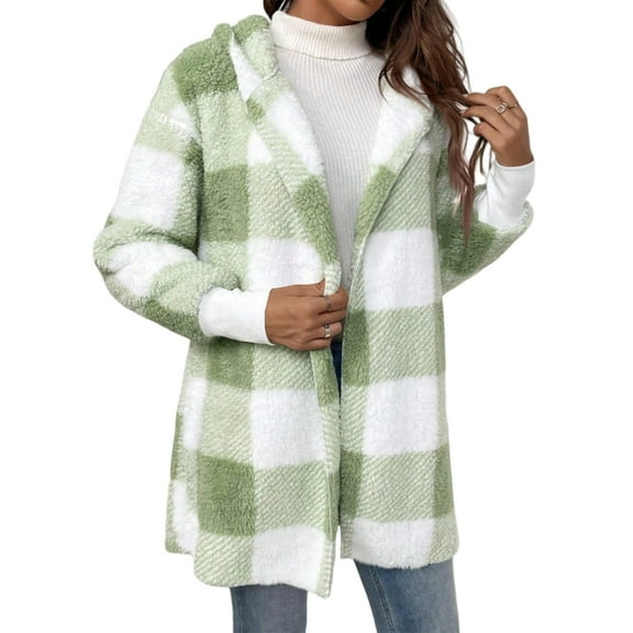 Kixjoy Plaid Jacket for Woman Long Sleeve Fuzzy Fleece Jacket Warm Fashion Fall Coats Casual Baggy Lightweight Fall Jackets for Women 2025, Mint Green XXL