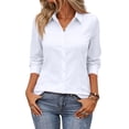 thumbnail image 1 of Kixjoy Plain T Shirts for Women Long Sleeve Button Down Collared Shirt Business Lightweight Lounge Blouse Dressy Cozy Soild Tees, White XL, 1 of 4