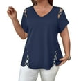 thumbnail image 1 of Kixjoy Plus Size Shirts for Women Casual Short Sleeve Baggy Shirt Soild Hollow V Neck Top Fashion Business Fall Womens Tops, Navy 5XL, 1 of 3