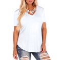 thumbnail image 1 of Kixjoy Plus Size Short Sleeve Tops for Women Fashion V Neck Shirts Loose Fit Work Basic Tunic Tops Casual Wear with Leggings Fall Outfits for Women, White L, 1 of 3