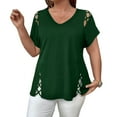 thumbnail image 1 of Kixjoy Plus Size Tunic Tops for Women Short Sleeve V Neck Baggy Shirts Basic Hollow Fashion Tunic Tops Casual Work Fall Womens Tops, Dark Green 5XL, 1 of 3