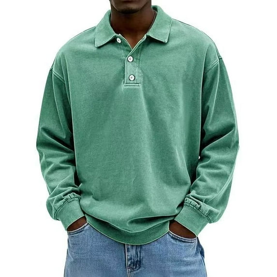 Kixjoy Polo Shirts for Men Big and Tall Long Sleeve Polo Shirts Collared Button Down Winter Pullovers Fashion Lightweight Soild Mens Pullover, Mint Green L