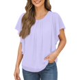 thumbnail image 1 of Kixjoy Puff Sleeve Tops for Women Trendy Casual V Neck Shirts Basic Lightweight Tunic Tops Fashion Summer Womens Tops, Light Purple M, 1 of 4