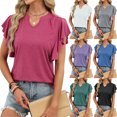 thumbnail image 1 of Kixjoy Puff Sleeve Tops for Women Trendy Fashion V Neck Shirt Basic Lightweight Tunic T Shirts Casual Summer Womens Tops, Wine M, 1 of 5
