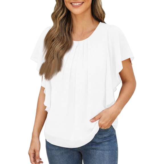 Kixjoy Puff Sleeve V Neck Shirts for Women Trendy Lightweight Casual Shirt Basic Soft Tunic Shirts Fashion Fall Clothing for Women, White S
