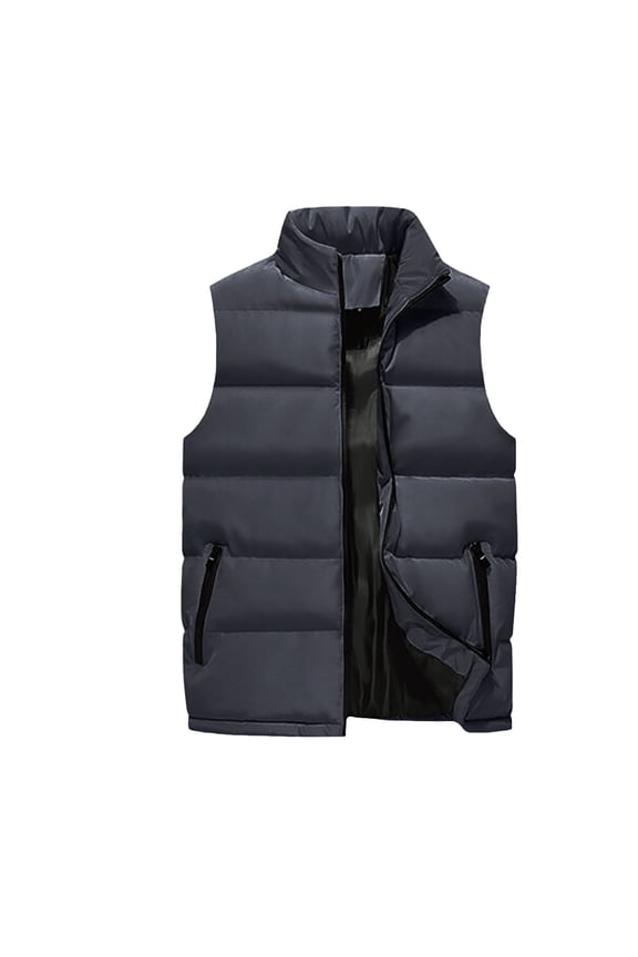 Puffer Vest Men Casual Zip Up Stand Collar Vest Winter Fleece Outdoor Jackets Coats Warm Sleeveless Heavy Mens Vests Outerwear with Pockets, Black 4XL